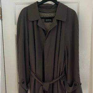 Newport Harbor Loden Green Belted Trench Coat, Overcoat Zip Out Lining 54” Long